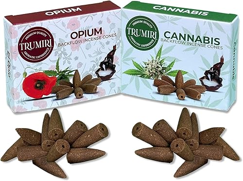 Conos de incienso de reflujo Paquete combinado de 20 conos de incienso en cascada 10 opio + 10 cannabis Conos de incienso de reflujo Conos de