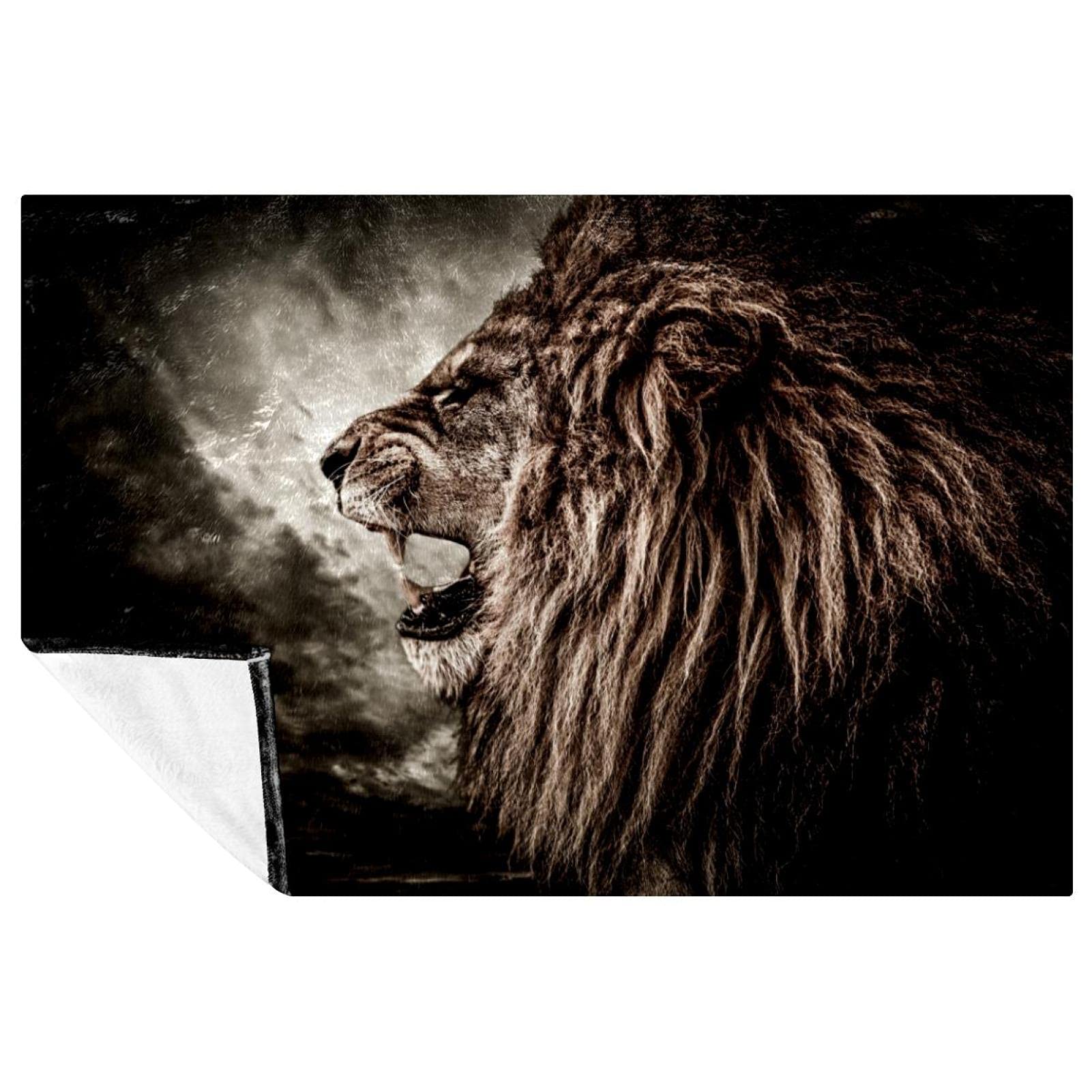 Couverture lion 150x100 cm : fini le froid en camping ou sur votre canapé grâce à sa douceur