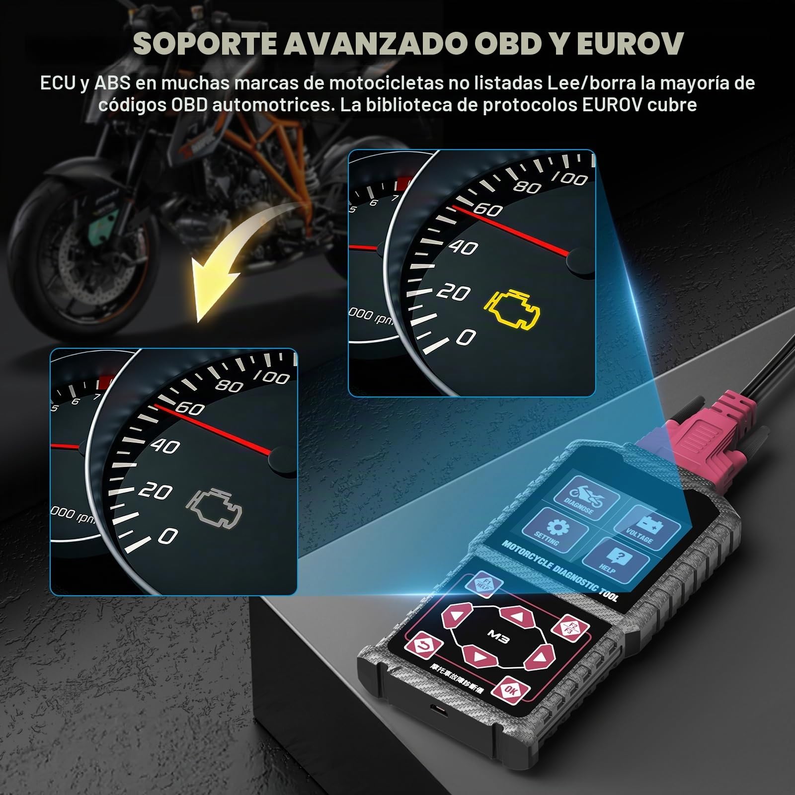 Equipo de diagnóstico OBD2 para Motocicletas con Cable Euro-5, Lector y escáner de códigos de fallo para Motocicletas, Compatible con Yamaha 2/3/4P, Kawasaki 4-6P, Honda 4P y Motocicletas OBDII