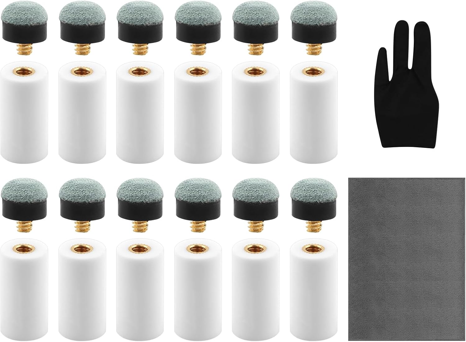 Pool Cue Tips Replacement Kit, 12 Sets Screw On Pool Stick Tips with Ferrules 12mm 13mm, Billiard Cue Tips No Glue Needed for Snooker Pool Cues