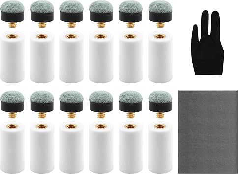 Pool Cue Tips Replacement Kit, 12 Sets Screw On Pool Stick Tips with Ferrules 12mm 13mm, Billiard Cue Tips No Glue Needed for Snooker Pool Cues