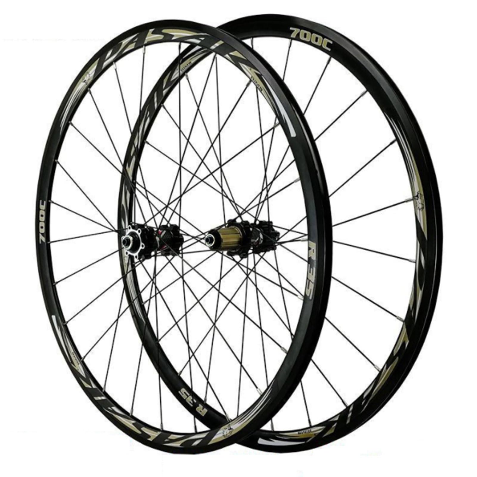GEIRONV 700C Off Road Bicycle Wheelset, 24 Holes Quick Release 9 * 100MM /10 * 135MM Front 2 Rear 4 Bearings Disc Brake/C/V Brake Alloy Double Wall Rims(Front rear wheels,Gold-700c)