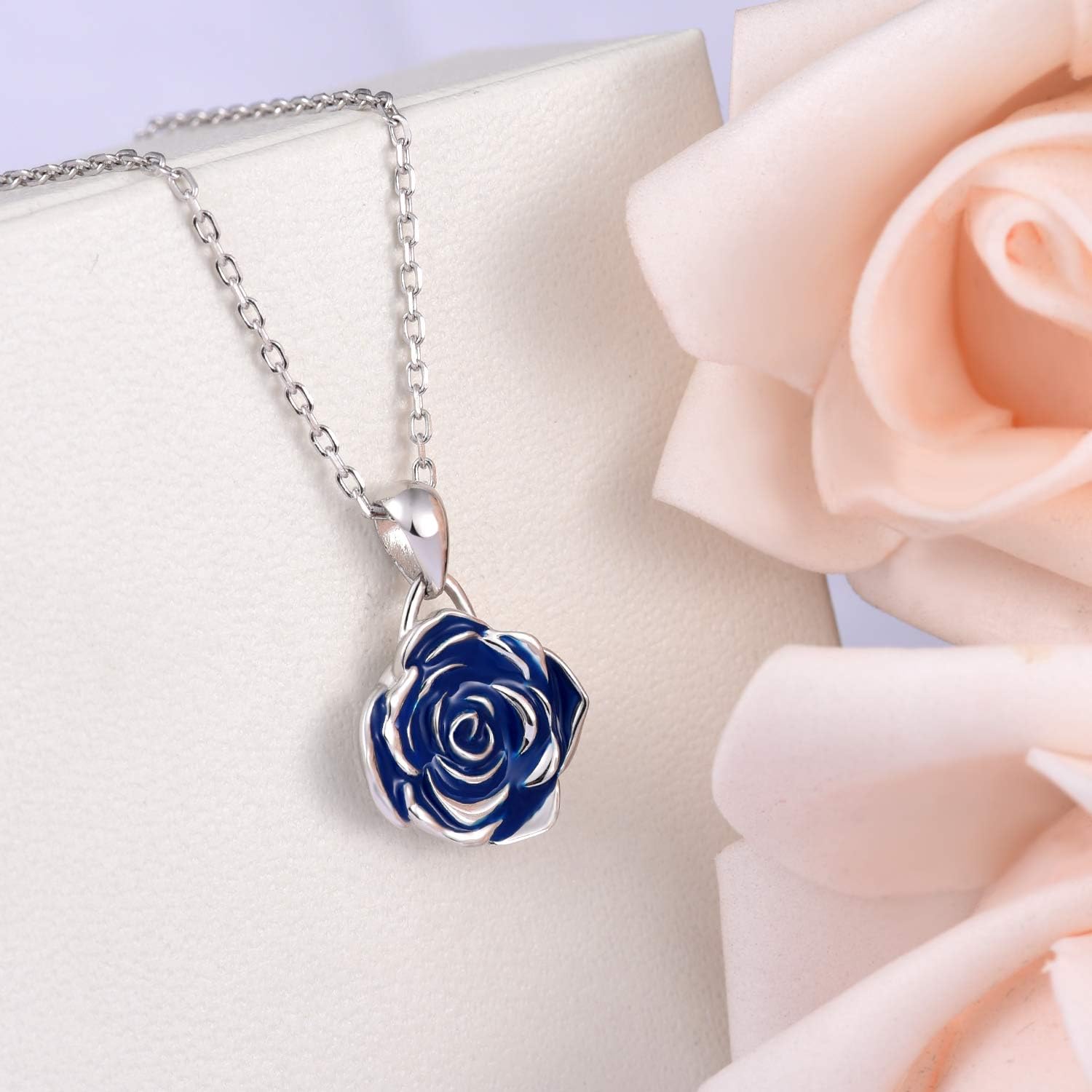 BEILIN 925 Sterling Silver Rose Flower Necklace Rose Pendant Necklaces Jewelry for Women - Image 3