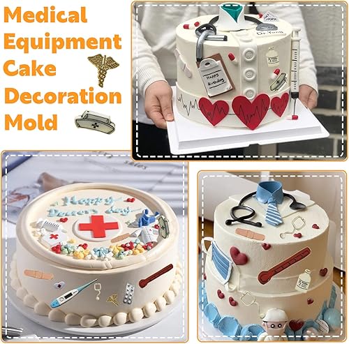 Miniatura 3 de Aparato médico Tablet Molde de silicona para enfermera, sombrero de enfermera, estetoscopio, botella de píldora, vendaje, molde de fondant médico