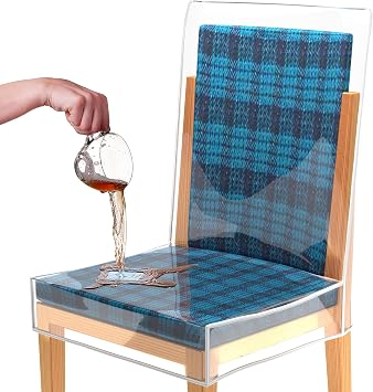 Cosmos 2 Pcs Plastic Chair Covers Waterproof Dining Chair Cover with Backrests Clear PVC Chair Seat Protective Cover Heavy Duty Slipcover Plastic Dining Chair Dust Cover