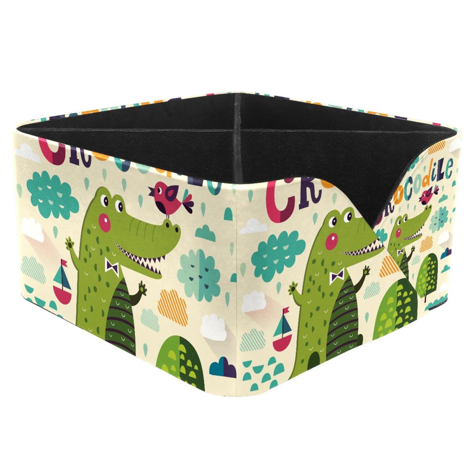 KengjuTesu Crocodile with Bird Desktop Organizer Pen Holder, Rectangular Pencil Cup for Office, Study and Makeup Stations