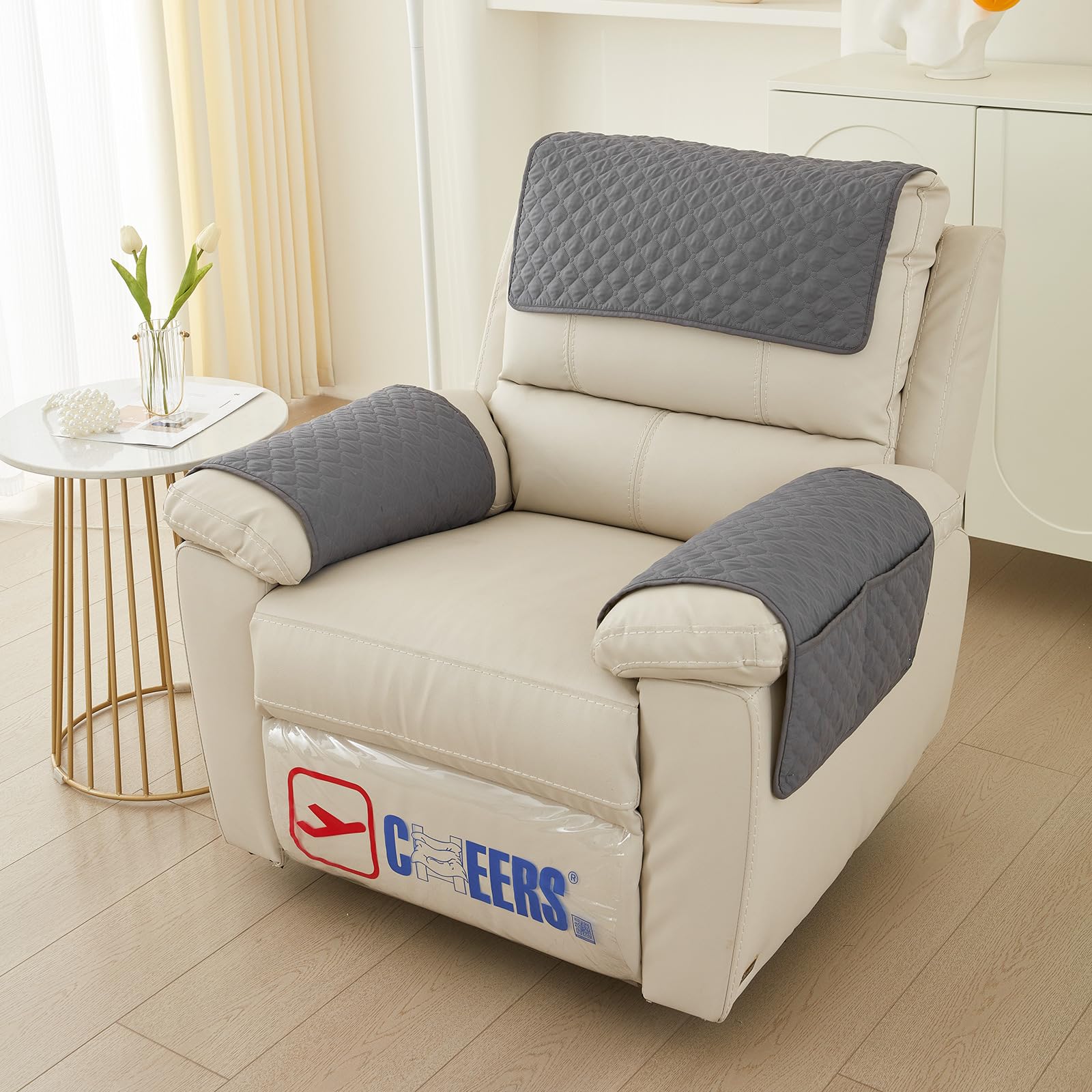 3 Piezas 1 plaza Funda Cubre Sofá, Protector para Sofás Acolchado Reversible, Sillón Relax Funda de Sofá, Cubierta del Brazo de La Silla Reclinable para Silla, Sillón Reclinable, Sofá (Gris oscuro)