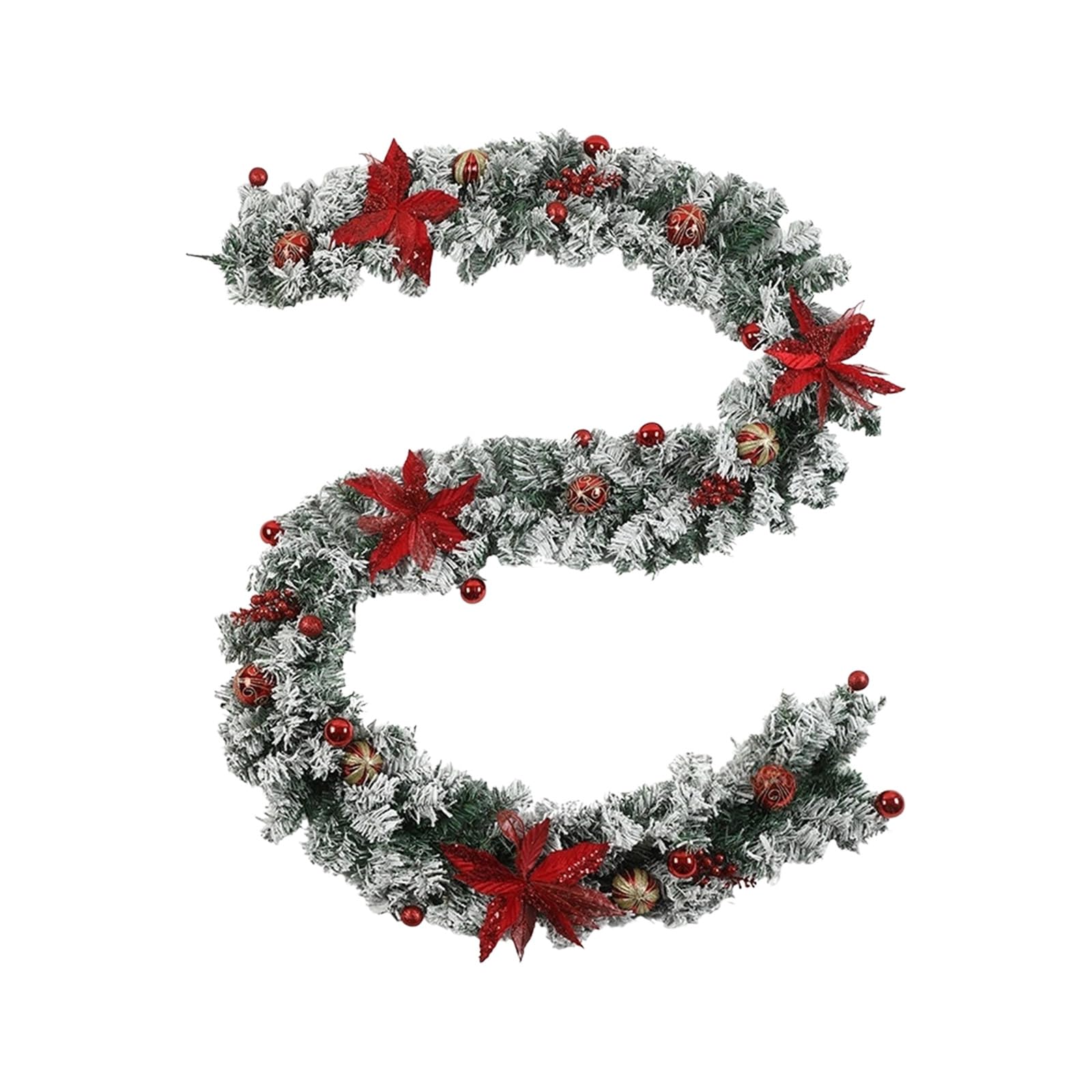 KAQNTUD Christmas Flocking Wreath with Realistic Snow Effect Pine Garlands with Red Berries PVC Seasonal Room Decoration Door Frame Flocking Wreath Decoration