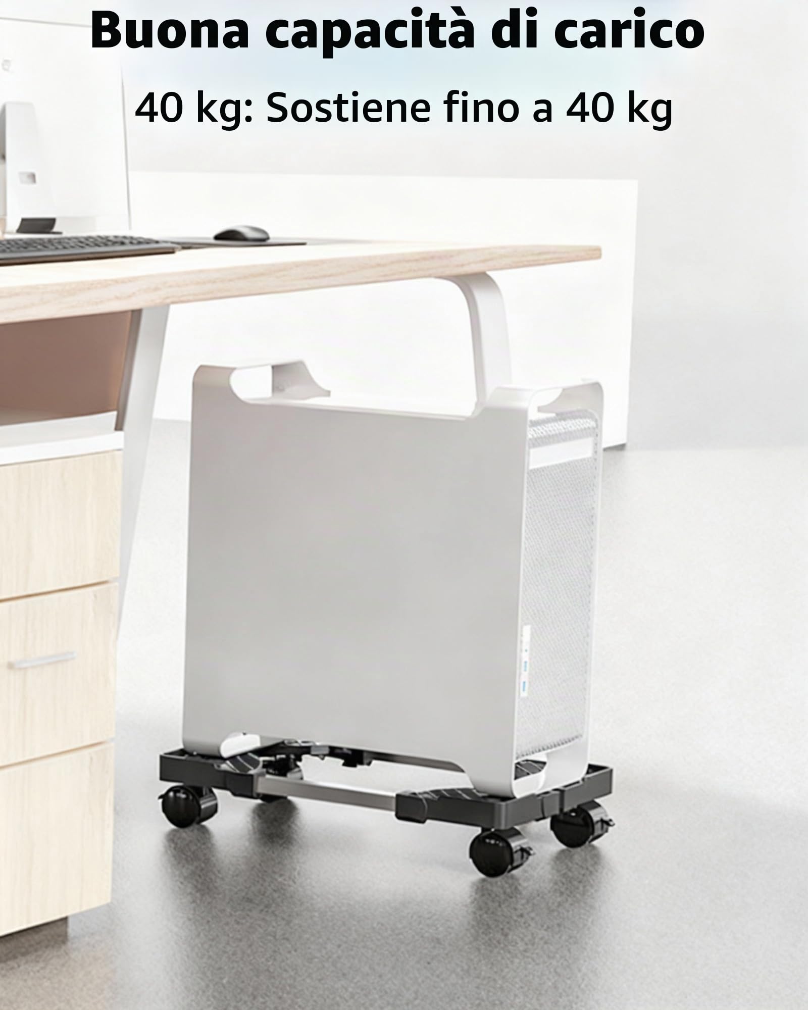 Supporto PC Case Fisso Con Ruote: Ventilato e Regolabile - CPU Mobile, Carrello Porta PC Sotto Scrivania (Nero)