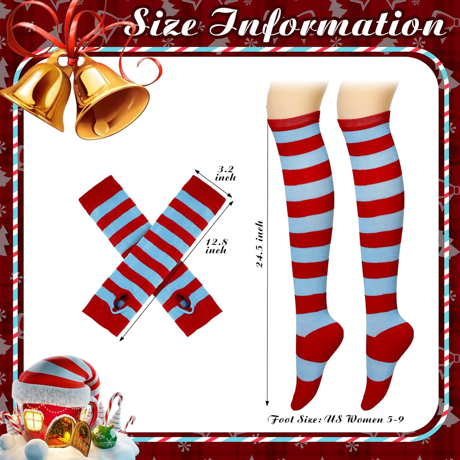 Geyoga Arm Warmers Leg Warmers Striped Thigh High Socks Fingerless Gloves Stockings Christmas Halloween - Image 3