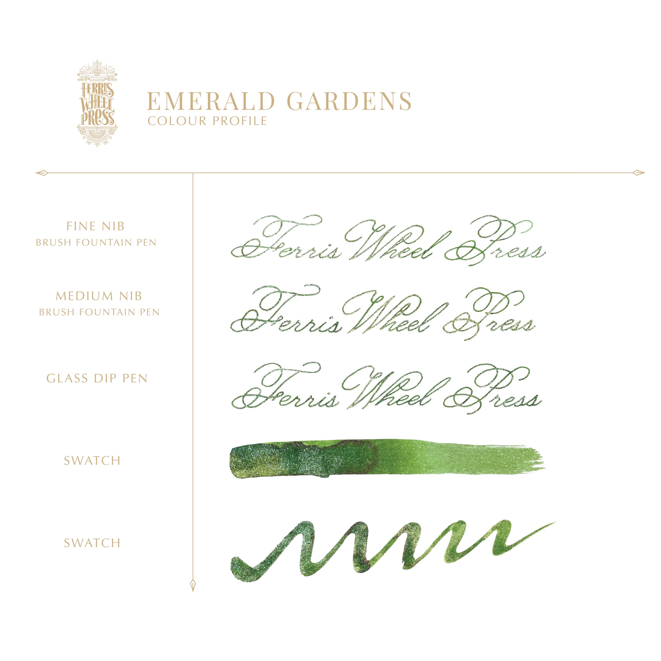 Ferris Wheel Press Fountain Pen Ink, FerriTales Collection, Leaf Green with Duochrome Green,Gold Shimmer,20ml - Image 3