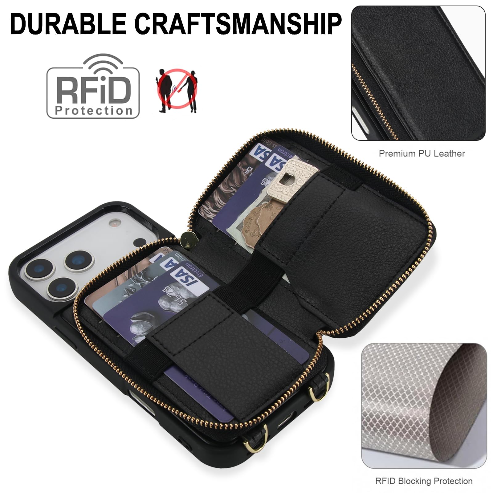 Custodia a portafoglio per telefono 18 Pro Cover con porta carte | RFID Blocco Slot di Credito con Tracolla Tracolla Antiurto Copertura Della Borsa In Pelle per Telefono 18 Pro 6.3 '' 2026