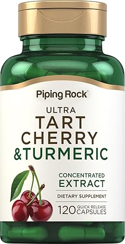 Piping Rock Cereza ácida con cápsulas de cúrcuma  120 unidades  con extracto de pimienta negra  Vegetariano, sin OMG, suplemento sin gluten