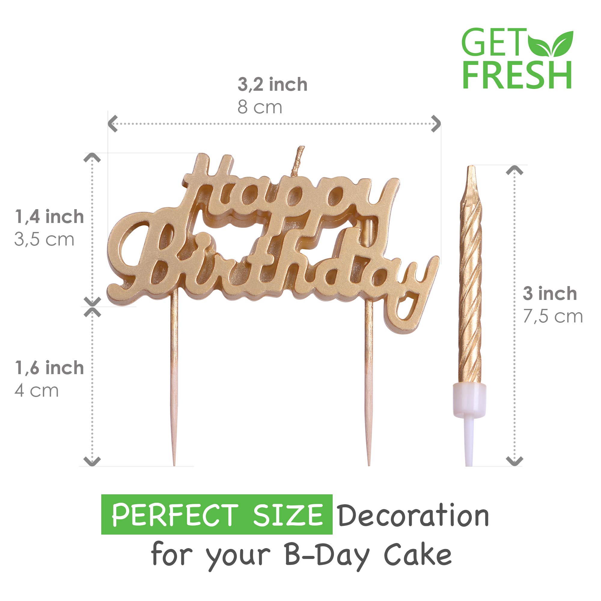 GET FRESH Gold Birthday Cake Candles Set 10Pack Spiral Candles and
