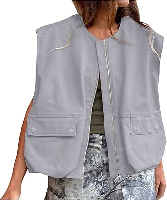 Gilet Cargo Femme Taille Oversize - Sans Manches, Fermeture éclair - Style Décontracté, Plusieurs Couleurs