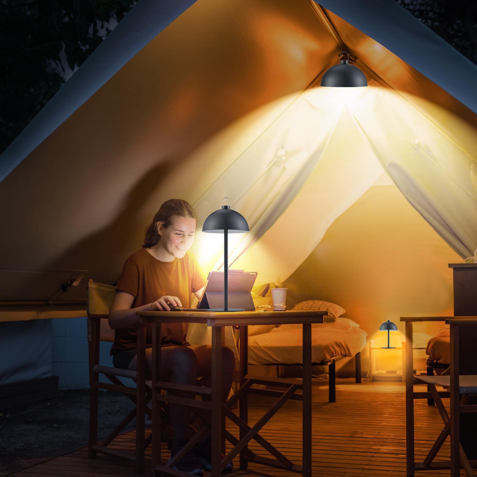 Kabellose Tischlampe Touch Aufladbar 3 Farbtemperaturen Dimmbare LED Nachttischlampe mit langlebigem Akku Höhenverstellbare Camping Deko Tischleuchte für Innen & Outdoor, Schlafzimmer, Bar, Terrasse