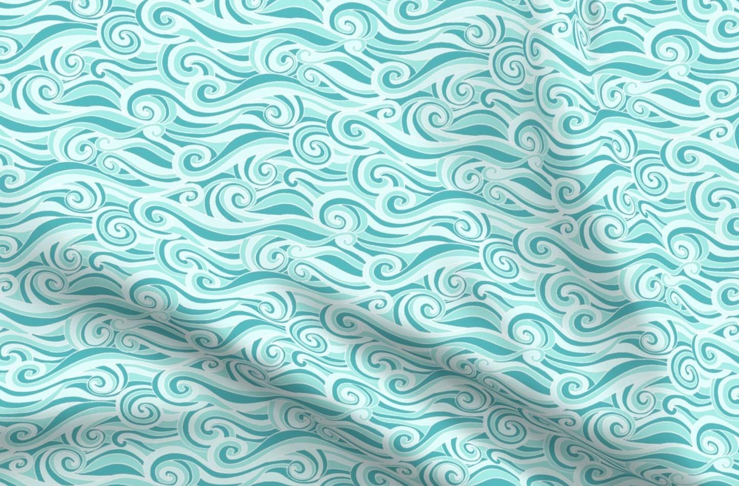 Spoonflower Fabric - Ocean Waves Aqua Sea Wave Nautical Beach Water Decor Printed on Upholstery Velvet Fabric Fat Quarter - Upholstery Home Decor Bottomweight Apparel