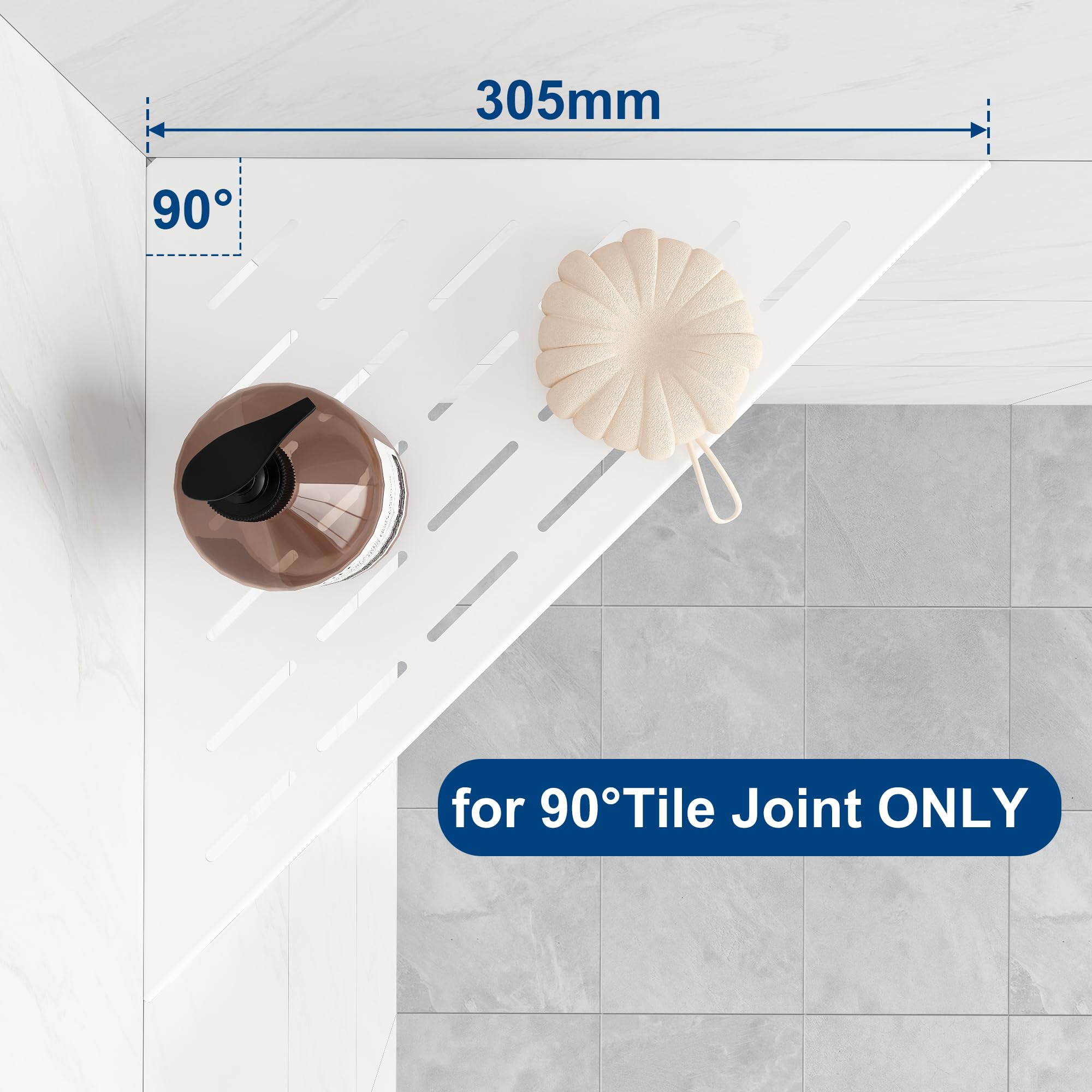 Qeke 90° Tile Corner Shelf, triangular Shower Shelf NO Drill required, Bathroom Organiser on Tile Wall - Image 2