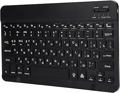 UBERSWEET® Wireless Keyboard, 10in Universal Slim Portable RGB Backlit Keyboard, Keyboard Computer Items, for Smartphones, Tablets, Laptops, Desktop Computers, Etc (Russian)