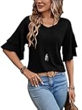 Womens Blouses Ruffle Sleeve Top V Neck Shirts Casual Outfit Bell Sleeve Cute Tee Spring Fall Summer Fashion Clothes