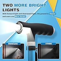 Vista 2 de Bastón BeneCane de cuatro puntas con dos luces LED con base grande, mango en T y ligereza, bastón ajustable para caminar de cuatro puntas resistente