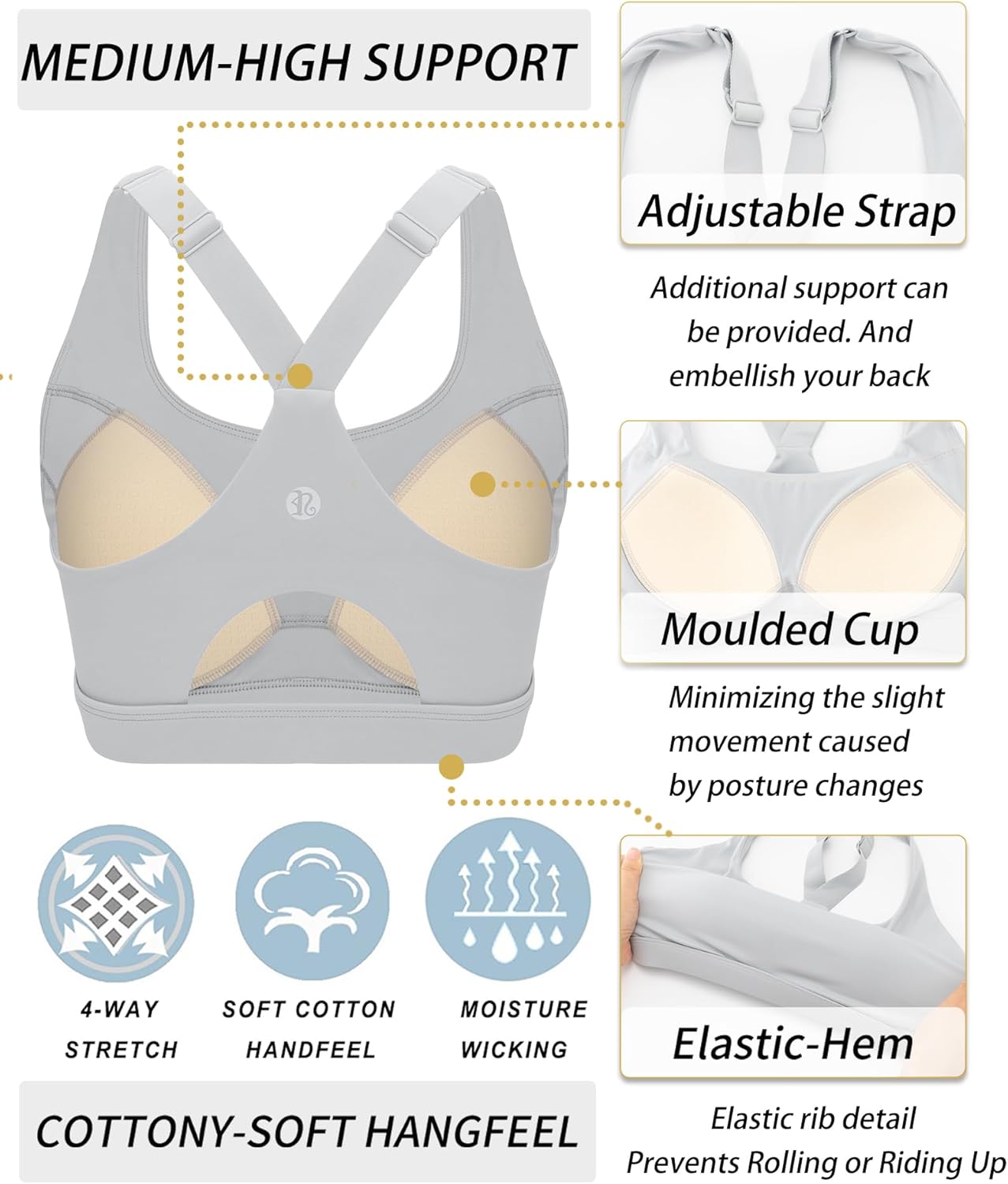 RUNNING GIRL High Impact Sports Bras for Women, High Support Running Adjustable Sports Bra Molded Cup Strappy - Image 5