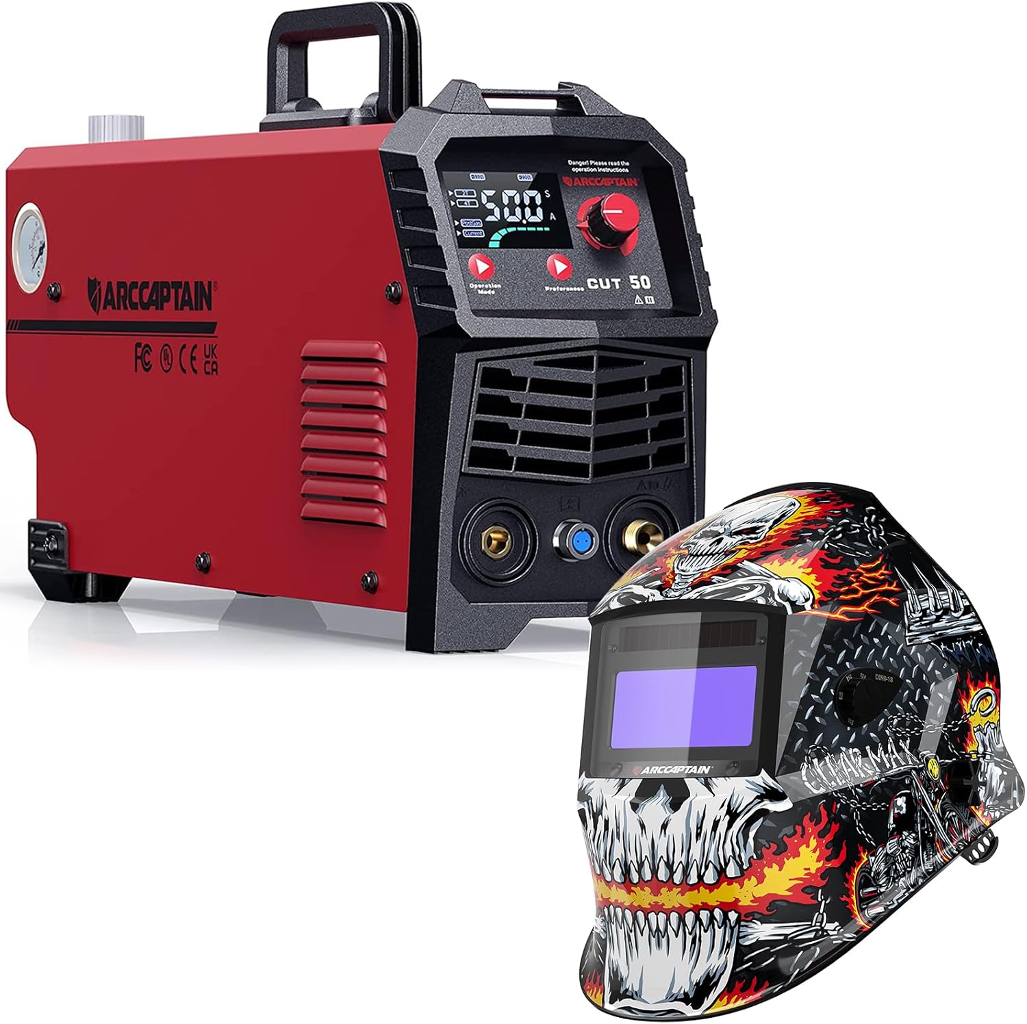 ARCCAPTAIN Plasma Cutter 50Amps + Welding Helmet