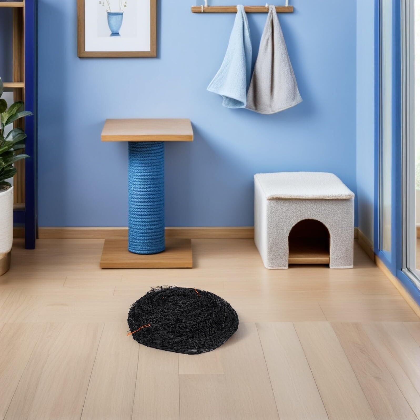 Rete di Sicurezza per Gatti Balcone Anti-caduta 9, 8x13, 1ft Nero | Pe Filo D’acciaio, per Patio Esterni, Barriera per Gatti e Cani di Piccola Taglia, Resistente alle Intemperie