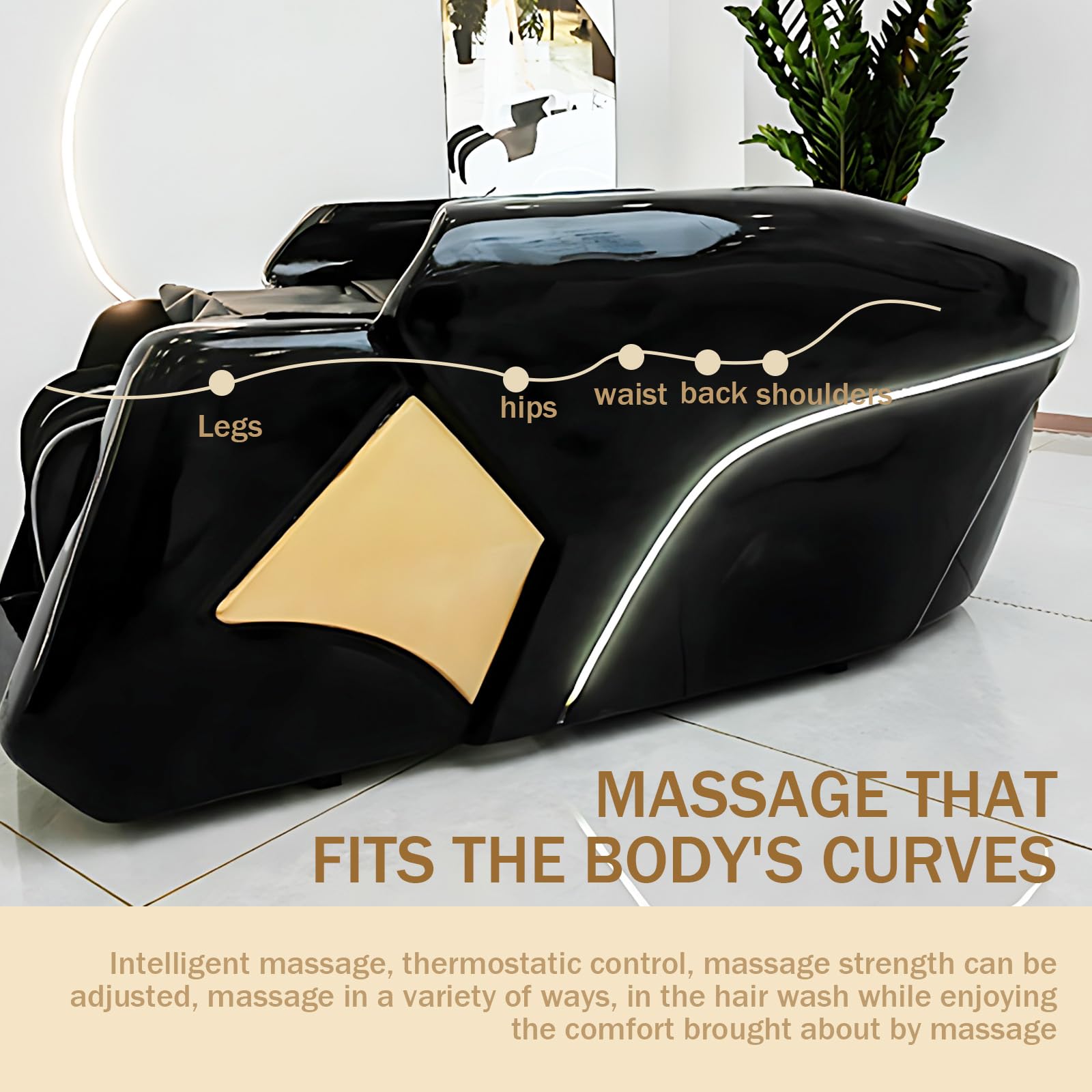 Kopfmassage-Shampoo-Liege, Professionelle Salon- Und Spa-Ausstattung mit Wasserkreislauf, Begasung, Intelligenter Massagefunktion Und Luxuriösem Schwarzlicht-Design