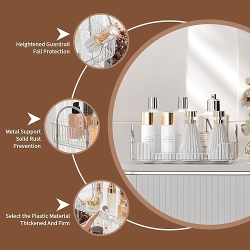 Miniatura 3 de Bandeja organizadora transparente para tocador, 1 nivel para encimera de baño, cuidado de la piel y maquillaje, artículos de tocador, lociones,