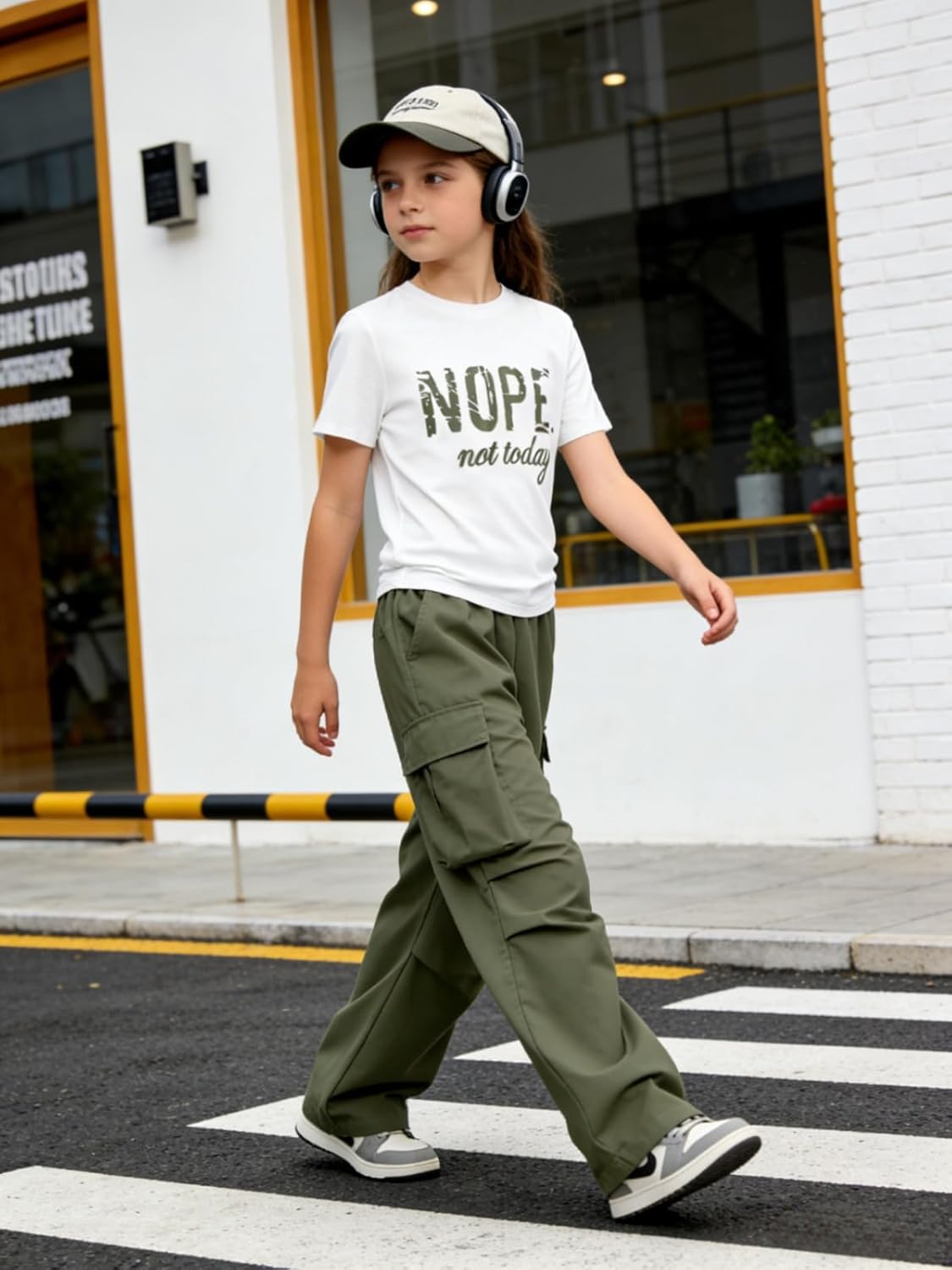 Girls Clothes Little Girl Outfits Letter Print Short Sleeve Tops & Cargo Pants 2PCS Girls Clothing 7-16 Years - Image 3