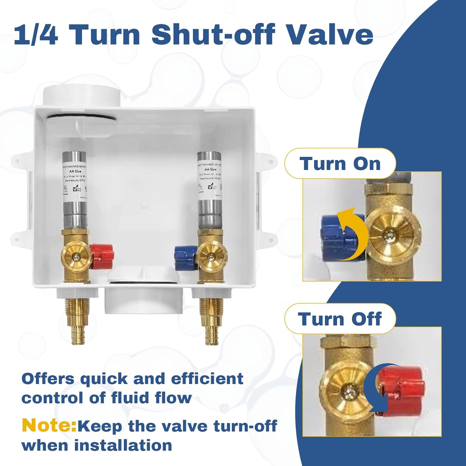 50-PACK GUOFIS Washing Machine Outlet Box with Stainless Steel Hammer Arrestor, PEX Laundry Washer Box with Central and Side Drain Design(1/2"PEX Crimp Connection Inlet X 3/4"MHT Outlet)(WM007-50Pack)