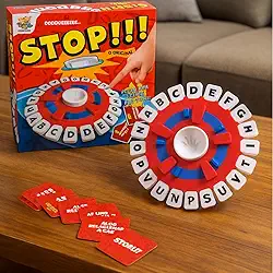 Jogo de Palavras STOP RODA DE LETRAS GRANDE EM PORTUGUÊS- Jogo de Tabuleiro Divertido para Toda a Família Com Cronômetro e Roda Giratória Educativo (Modelo 1)