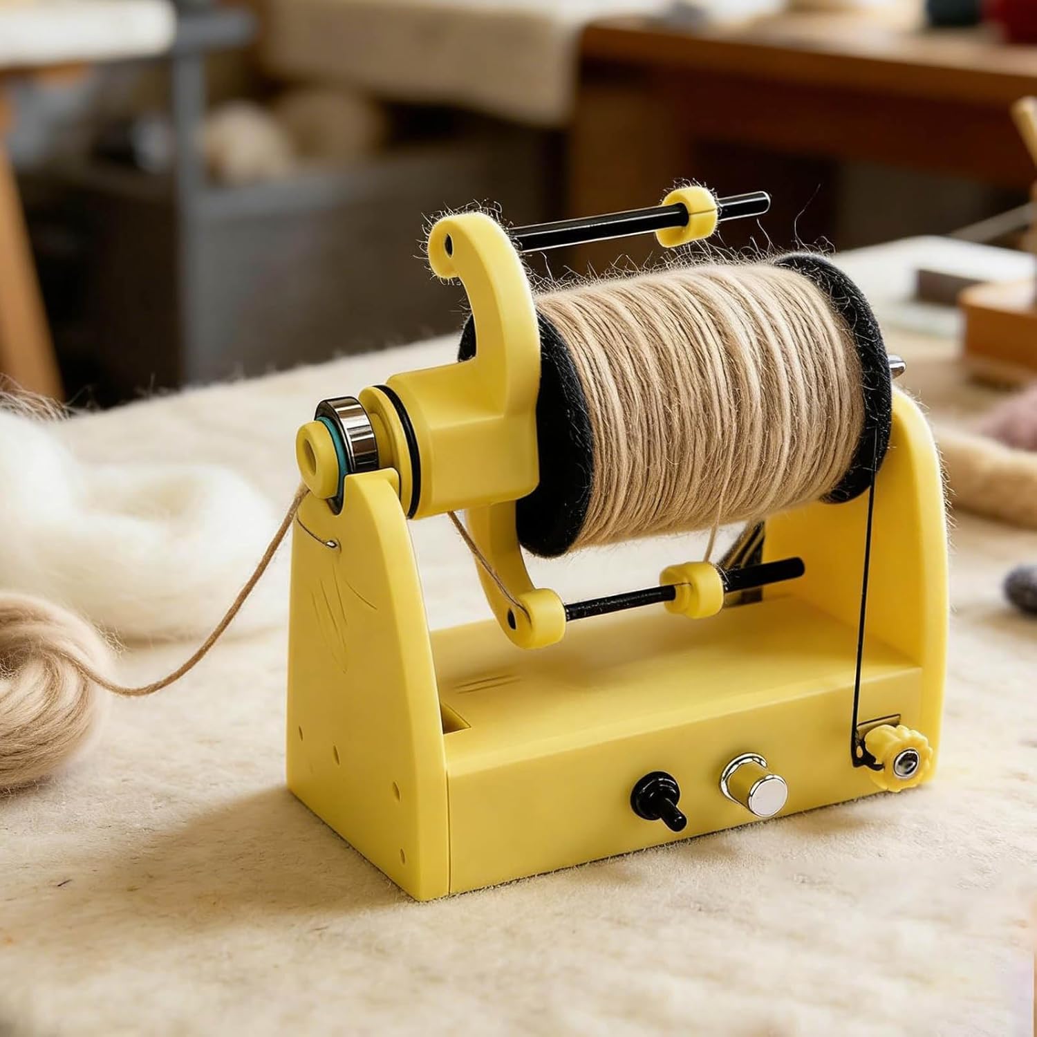 Mini Wool Spinning Wheel, Electric Yarn Spinner, Capacity 2.8oz(80G),Max Speed ​​800RPM, with Foot Switch, Type-C Interface, for Wool Fibre Twisting