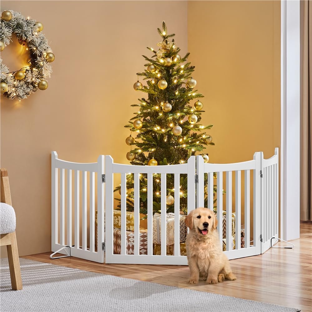 Yaheetech Barrera de Seguridad para Perros Plegable Parque para Perro de Madera 201,5x60,5 cm Puerta para Perros Interior Recinto Perro Vallas para Mascotas Blanco