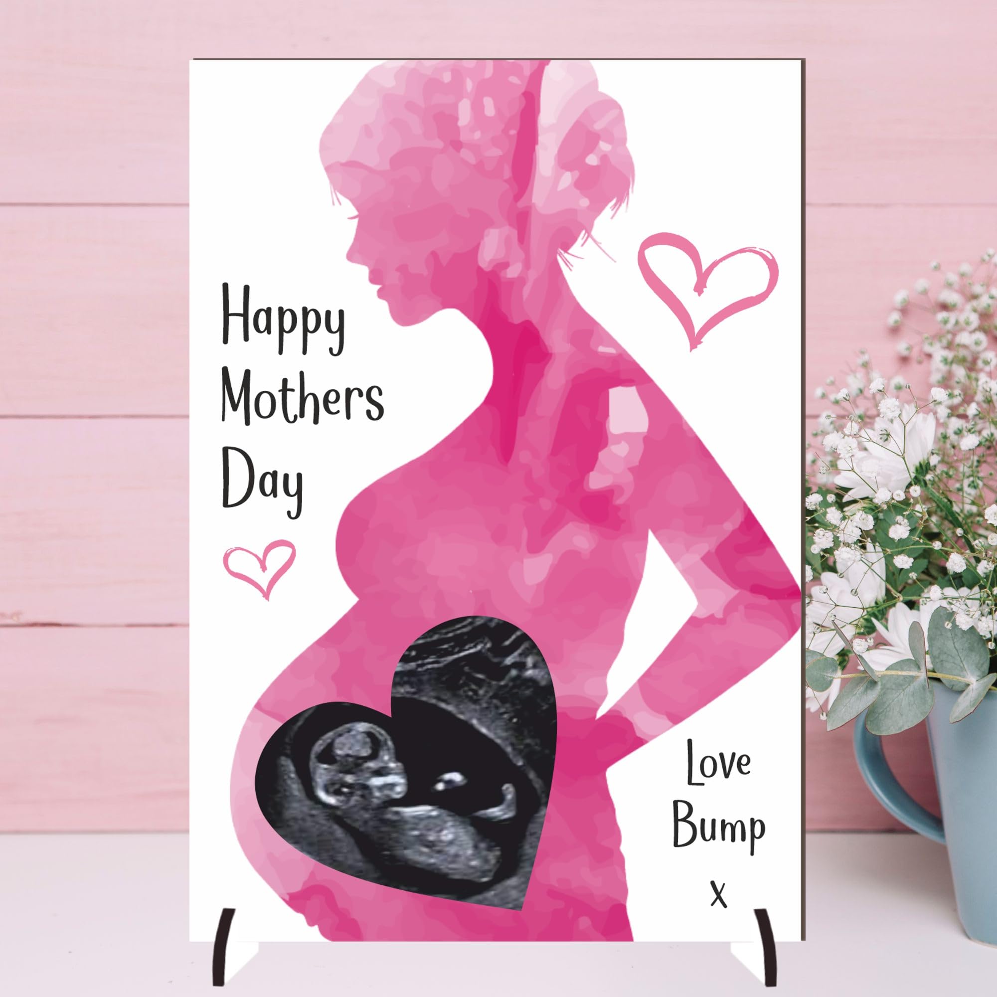 Personalised Mother's Day Ultrasound Photo Plaque | Customised Baby Scan Gift from Bump | Unique Keepsake for Mum-to-Be | Photo Baby Scan Gifts (Pink, MDF Wood - A5 (21cm x 15cm), Unframed)