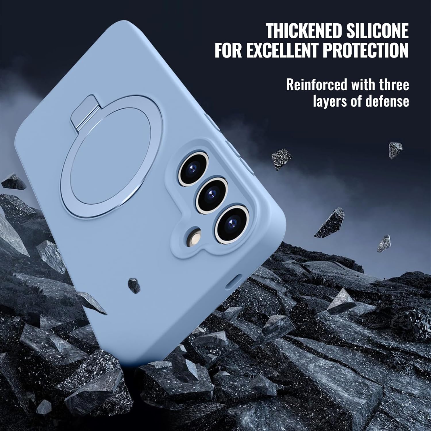 Compatible with Samsung Galaxy S24 Case with Stand, Full Camera Protection Liquid Silicone Case, MagSafe Compatible Magnetic Kickstand, Light Blue