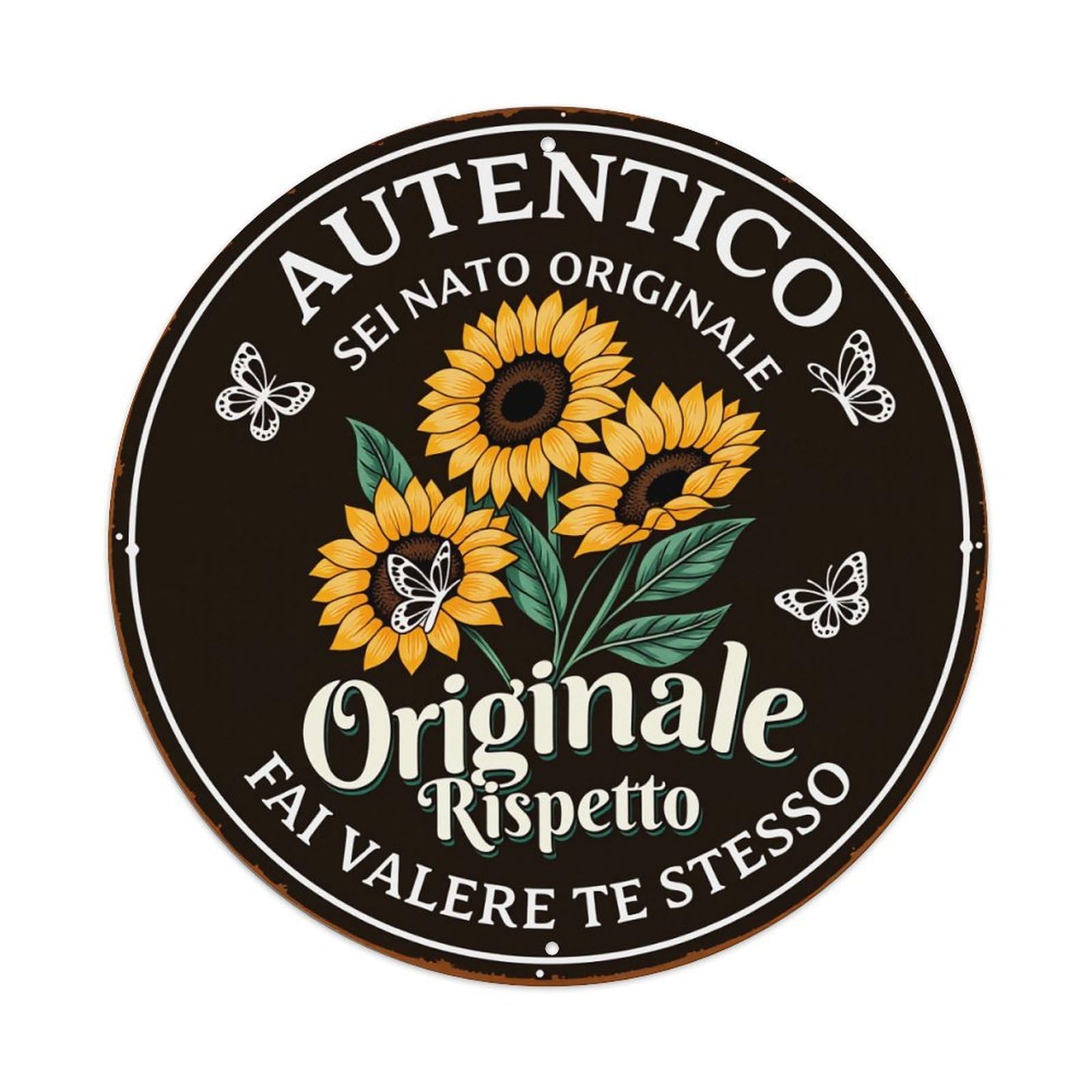 Sunflower Butterflies Leaves Text Design Vintage Metal Tin Sign Retro Wall Decor for Home Bar Garage Cafe, Indoor & Outdoor Decorative，circle Metal Poster, 8x8 Inch