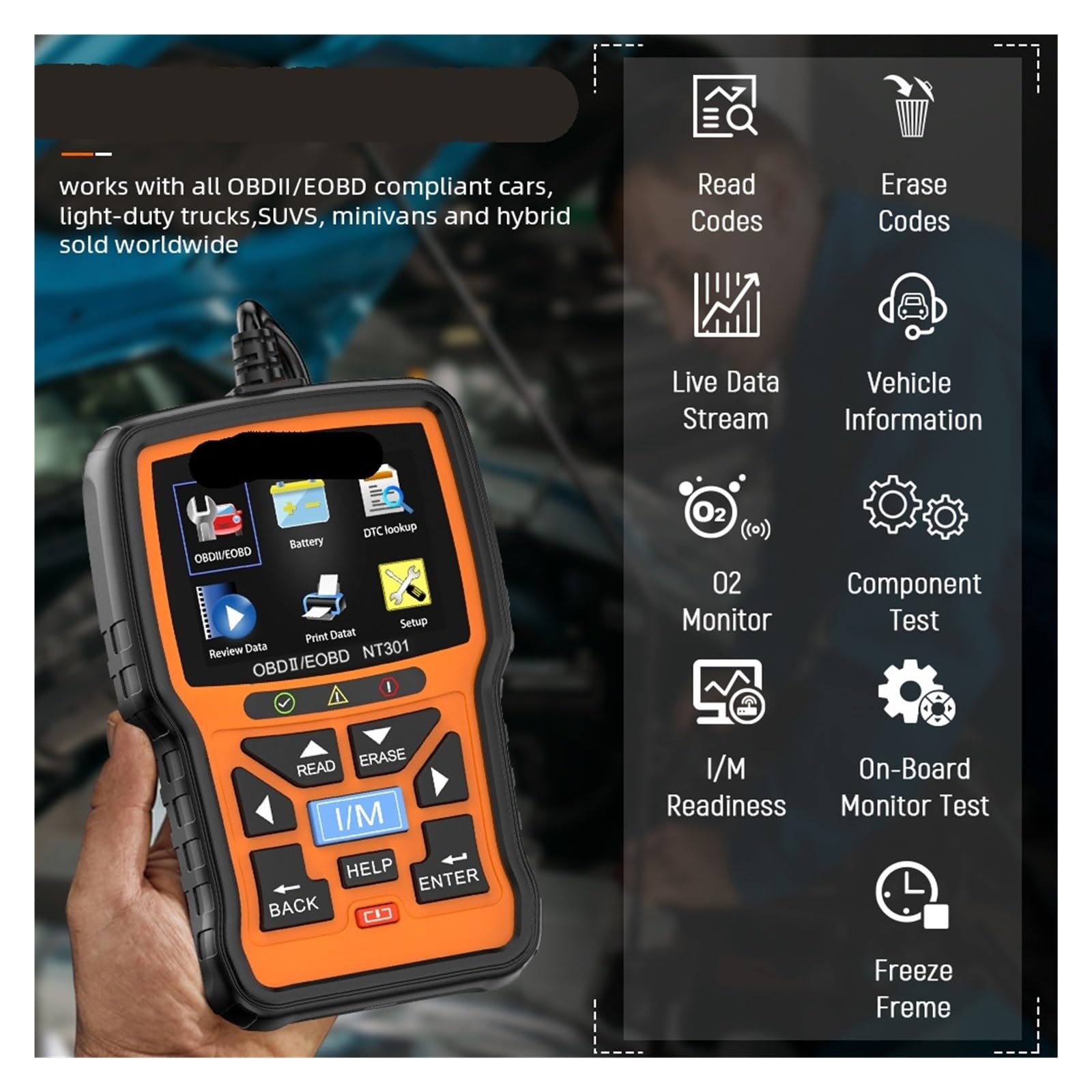 Skaner OBD2 do samochodów, dane na żywo, kontrolka silnika, profesjonalny mechanik, czytnik kodów OBDII Narzędzie diagnostyczne