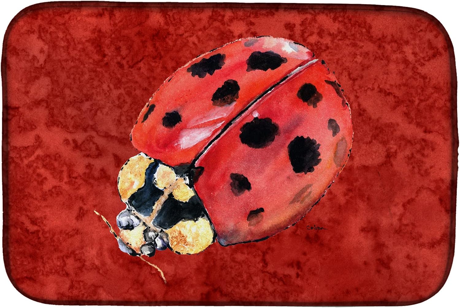 Caroline's Treasures 8870DDM Lady Bug on Deep Red Dish Drying Mat Absorbent Dish Drying Mat Pad for Kitchen Counter Dish Drainer Mat for Countertop, 14 x 21", Multicolor