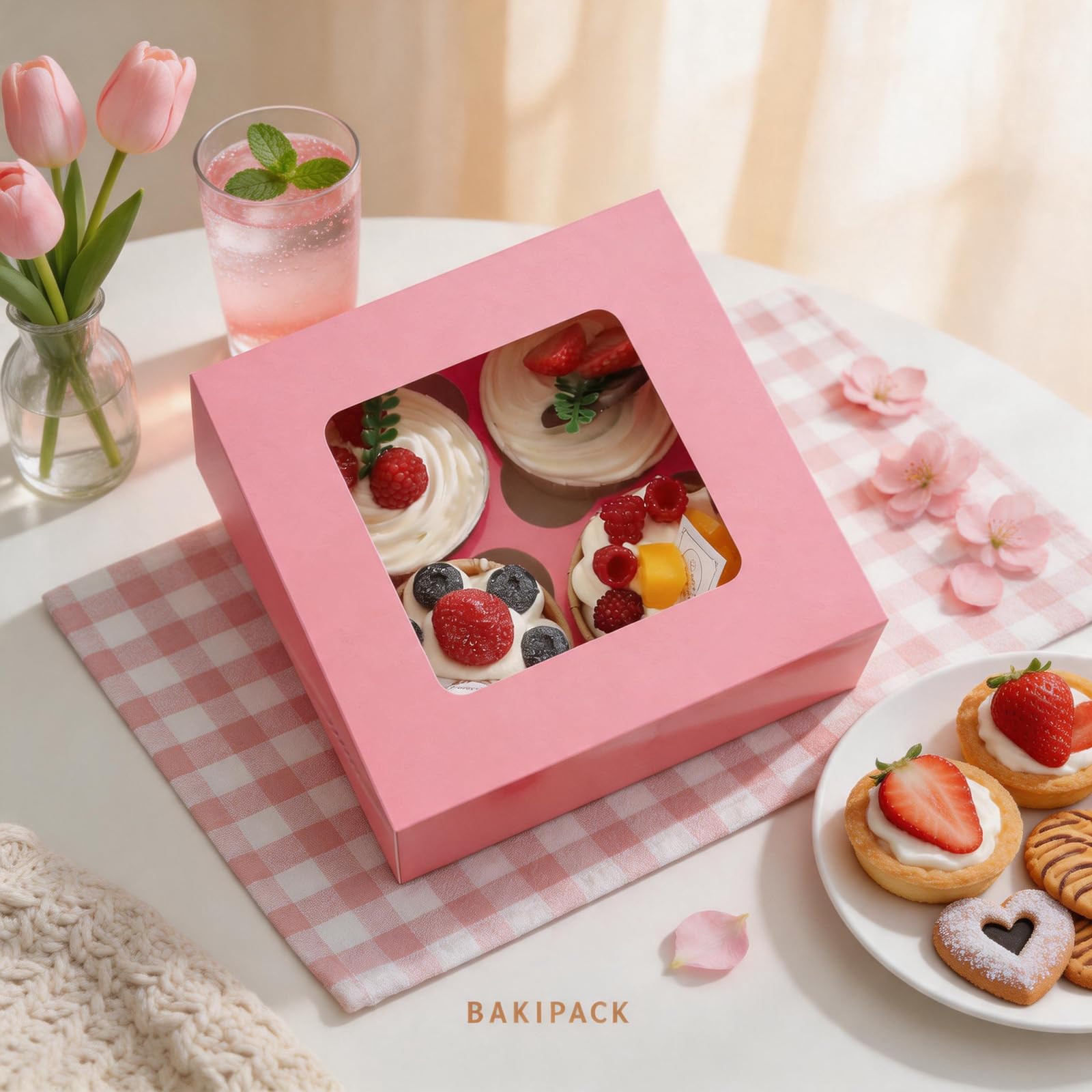 Pink Cupcake Boxes - 25 Pack with Window -2