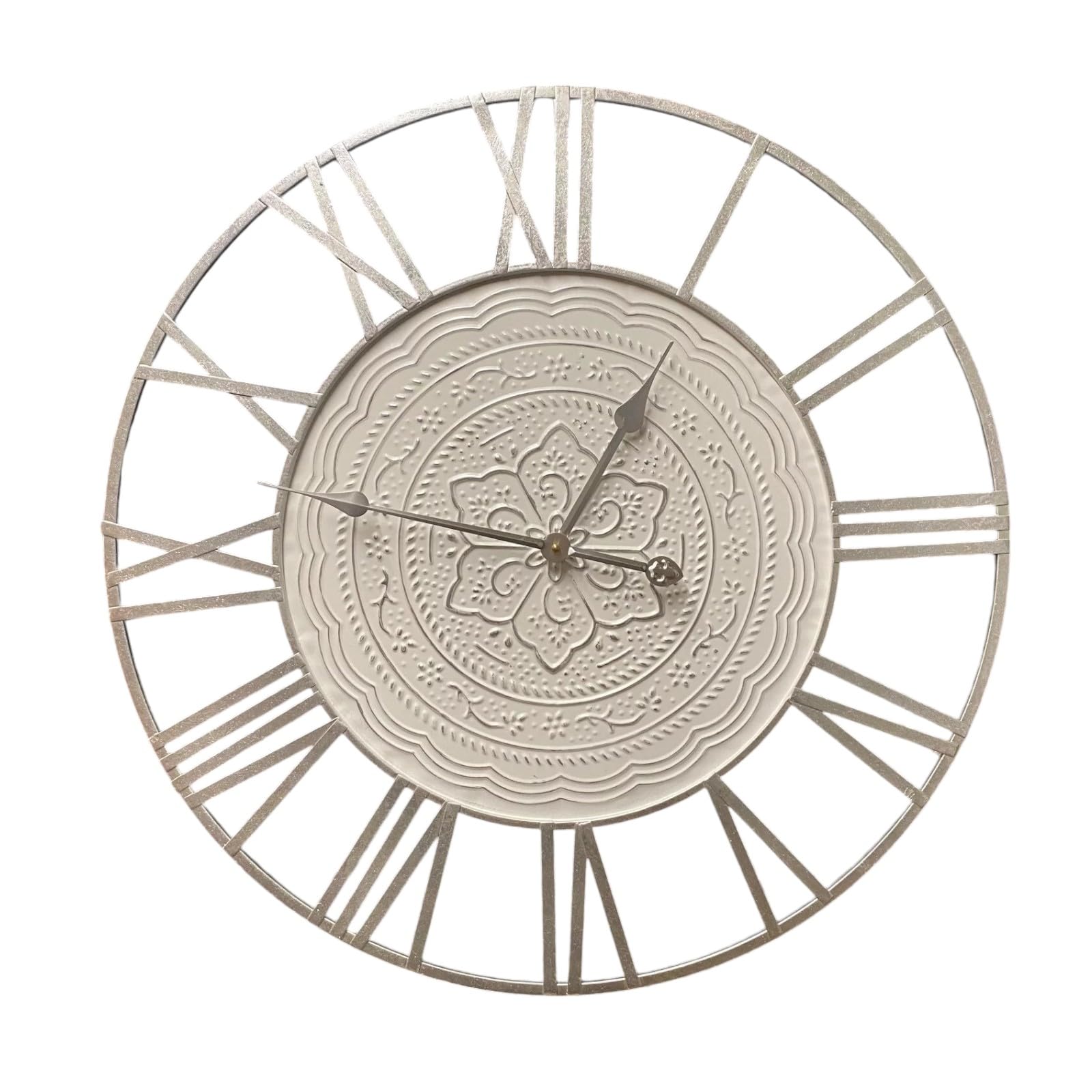 Acaciahome White Stylish And Durable Large Skeleton Metal Roman Wall Clock - Open Round Face Design With Big Numerals, Elegant Decorative Wall Art Watch For Home Or Office (, 70Cm)