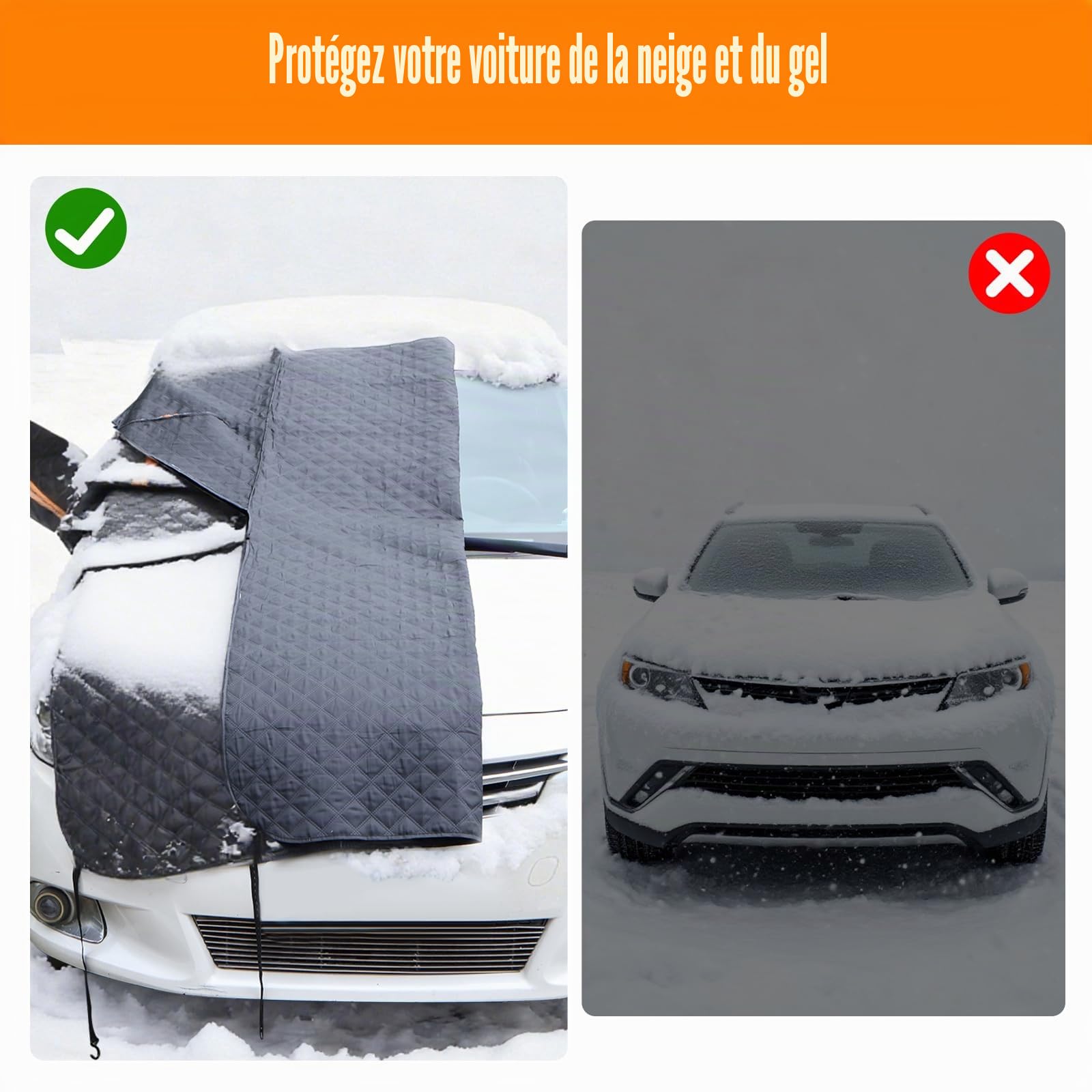 Housse de protection pour pare-brise de voiture - En tissu Oxford 600D - Accessoire d'hiver de voiture - Protection 3 en 1 pour pare-brise, capot et rétroviseurs latéraux - Pour petites voitures