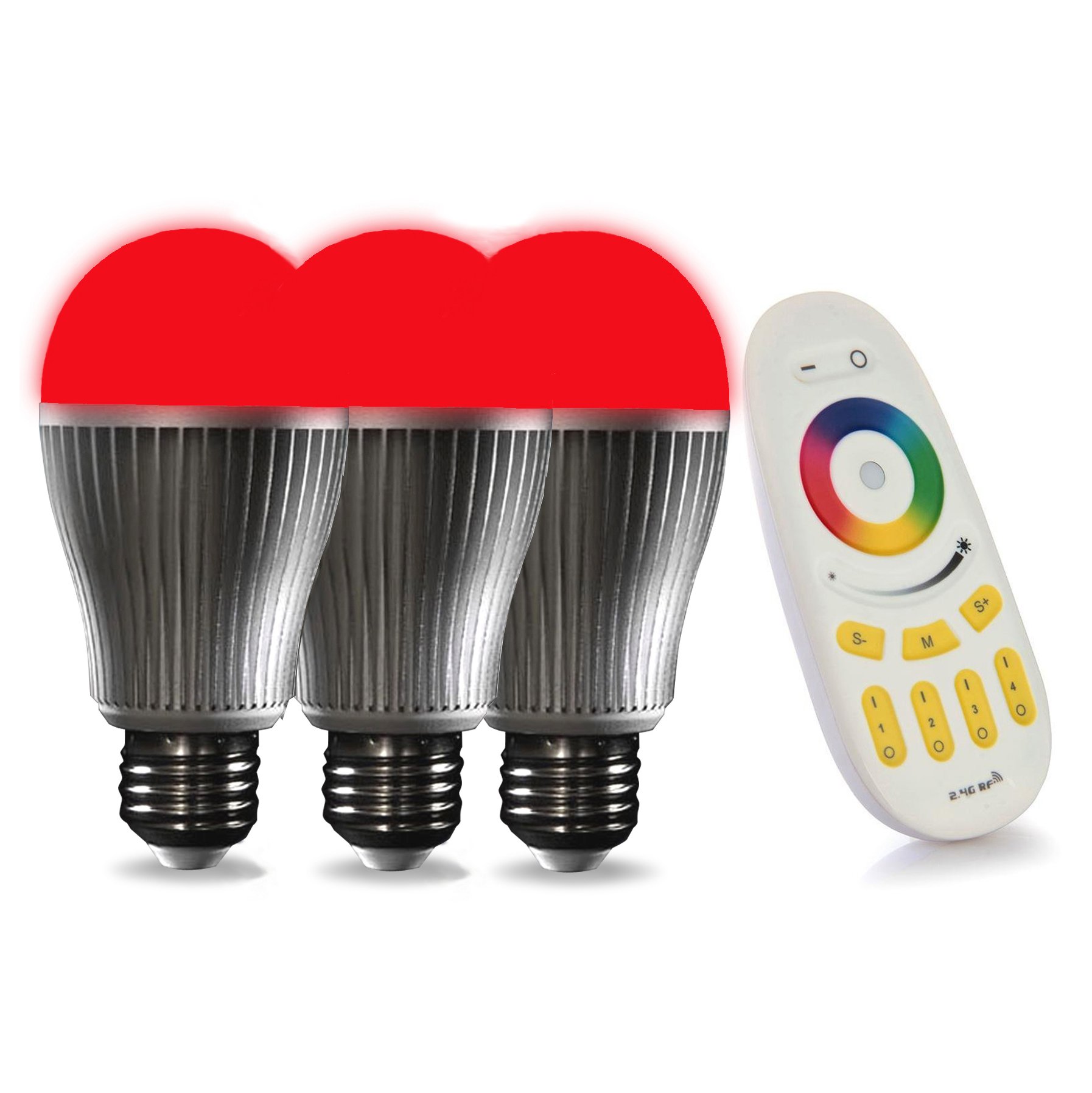 lighteu, 3x WLAN LED Lampe original Color RGB- Warm Weiß, 9 Watt, E27, dimmbar, mit 4 zonen Fernbedienung, Farbwechsel Glühbirne [Energy Class A+]