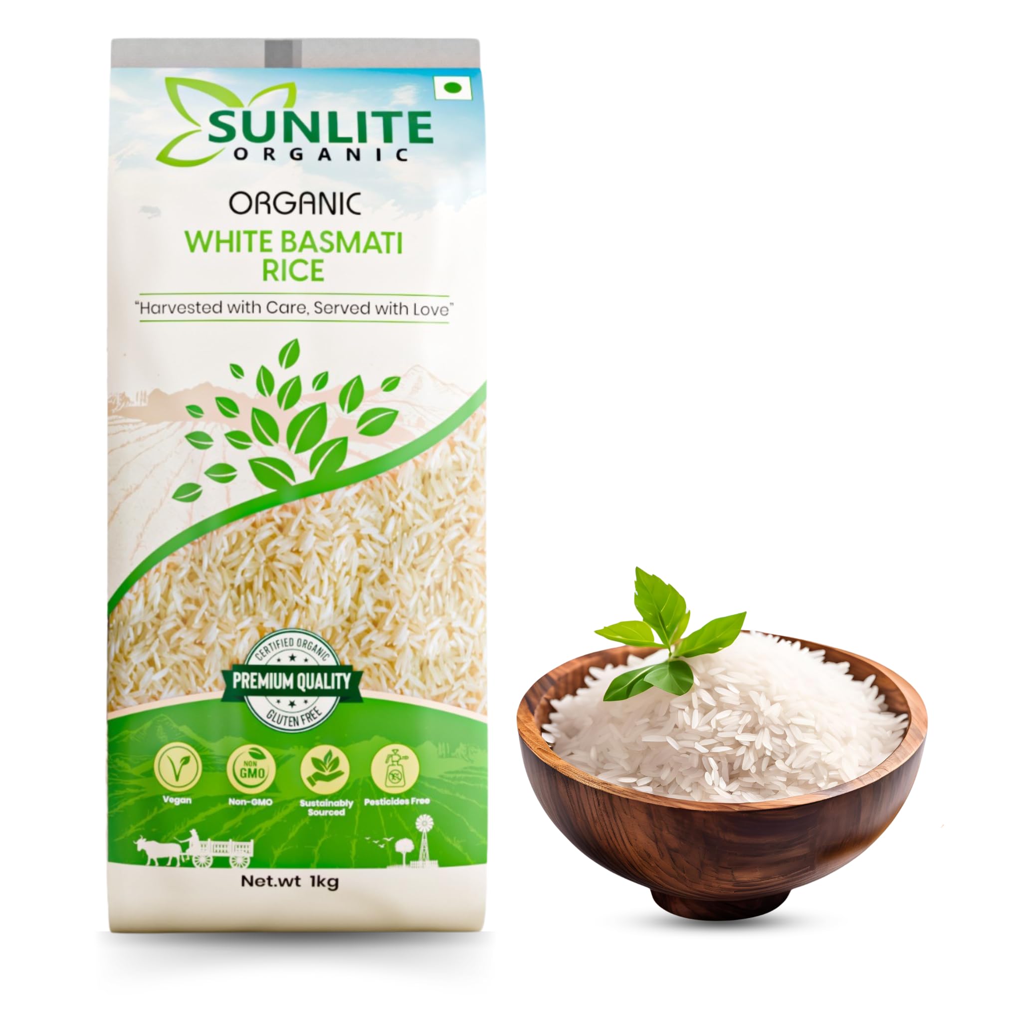 Sunlite Organic White Basmati Rice 1 Kg I 100% Vegan, Traditional Basmati Rice with Natural Aroma I Certified Organic Rice I Non-GMO, Pesticide and Chemical Free I Source of Protein (Pack of 1)