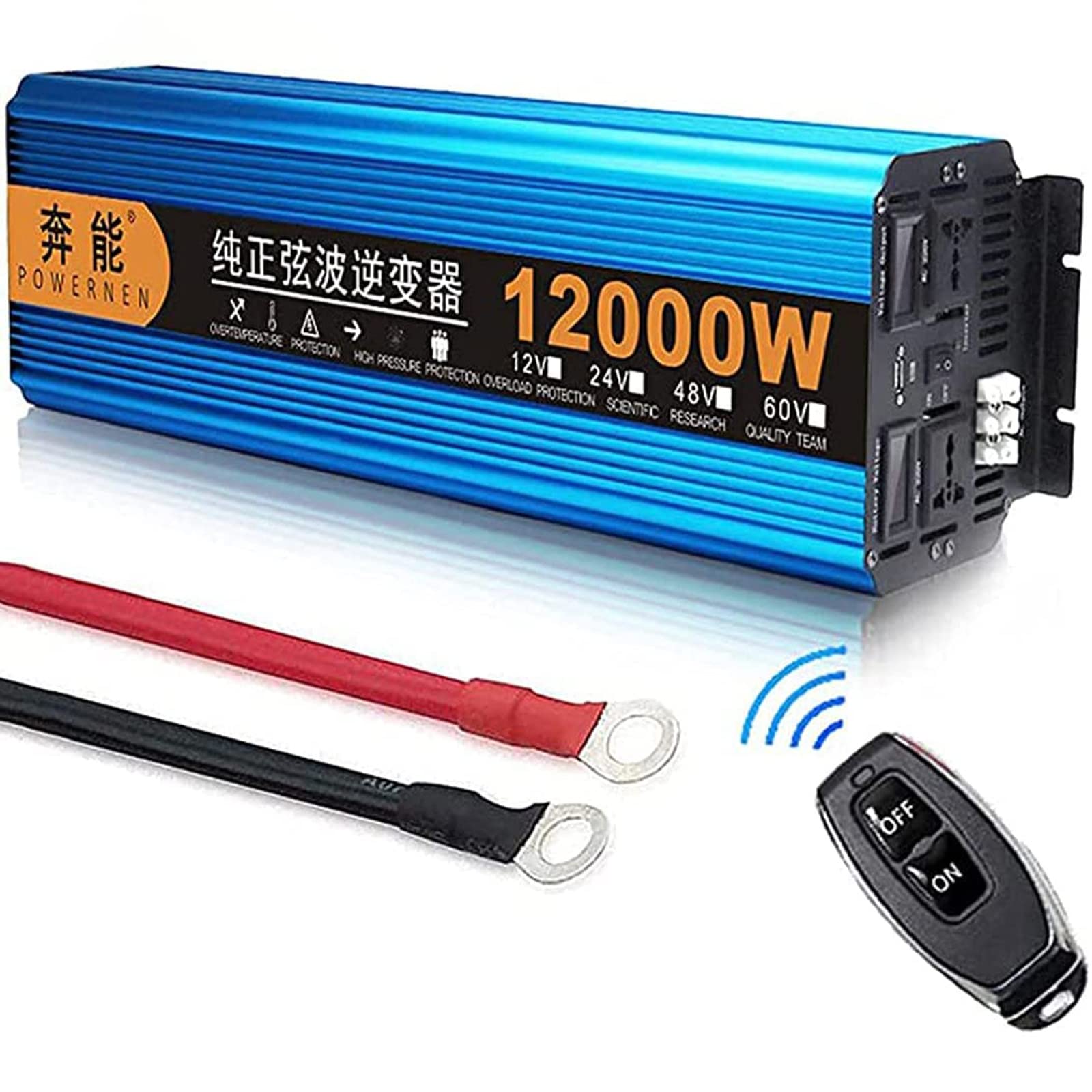 Inversor sinusoidal Pura 3000W 4500W 6000W 8000W 12000W con Salidas de CA Convertidor de batería de Potencia de Salida Pantalla LCD DC 12v 24v a AC 110v-220v Inversor de Corriente para automóvil, 45