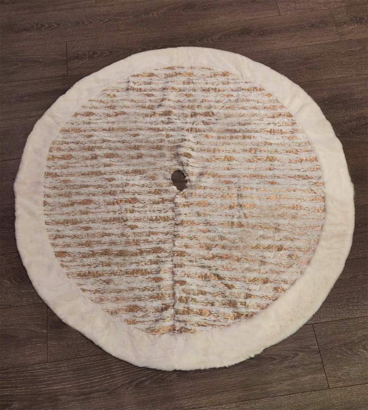 52" Round Gold Faux Fur Christmas Tree Skirt