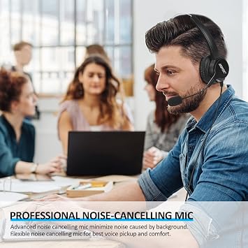 AGPTEK Hands-Free Call Center Noise Cancelling Corded Monaural Headset USB Headset with Microphone for PC Headphone with Mic Mircrophone - Cord with USB Plug, Volume Control