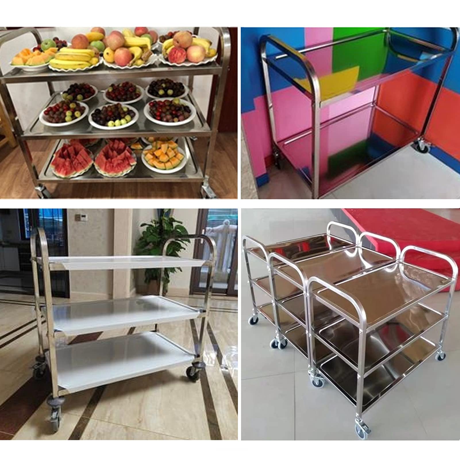 Carrello di servizio, carrello di servizio in acciaio inossidabile a 2/3 piani, carrello di servizio staccabile, carrello da cucina, con ruote bloccabili, carrello di servizio con ripiano portaoggetti