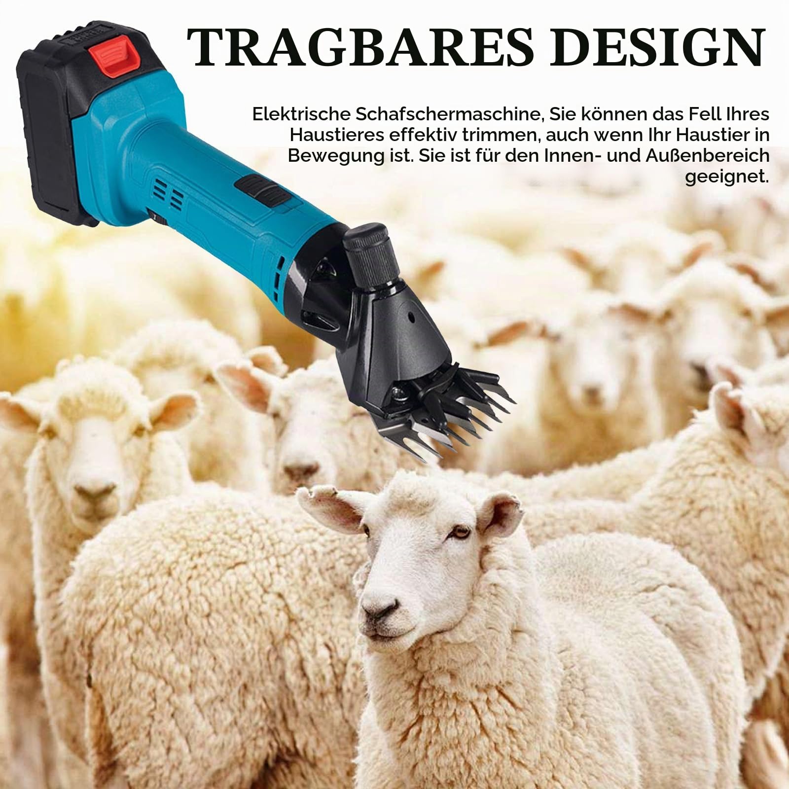 Schafschermaschine, 3000Mah Schermaschine Pferd 2400r/min Kabellos Schafschermaschine Akku tragbar 6-Gang Schäfer Schermaschine mit 2 Akkus für Schafen Ziegen Alpakas Ochse (13 gerade Zähne)